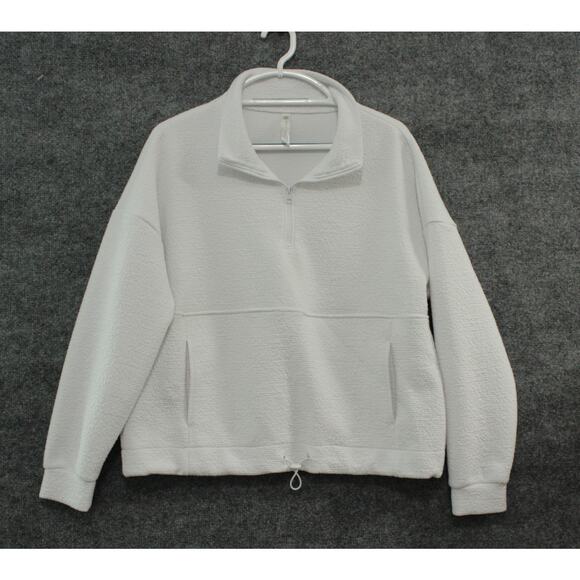 Ebb & Flow Sweaters - Ebb & Flow Athleisure Sweat Top Women's Large White Quarter Zip Kangaroo Pocket